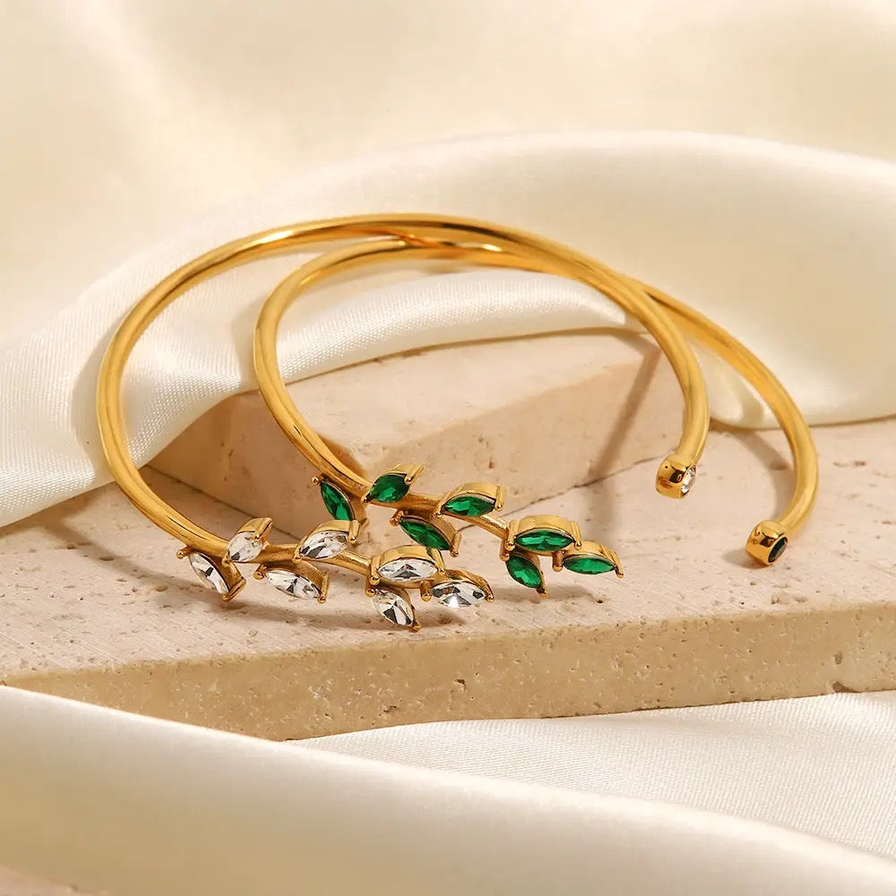 Green/White Zircon Leaf Bracelet