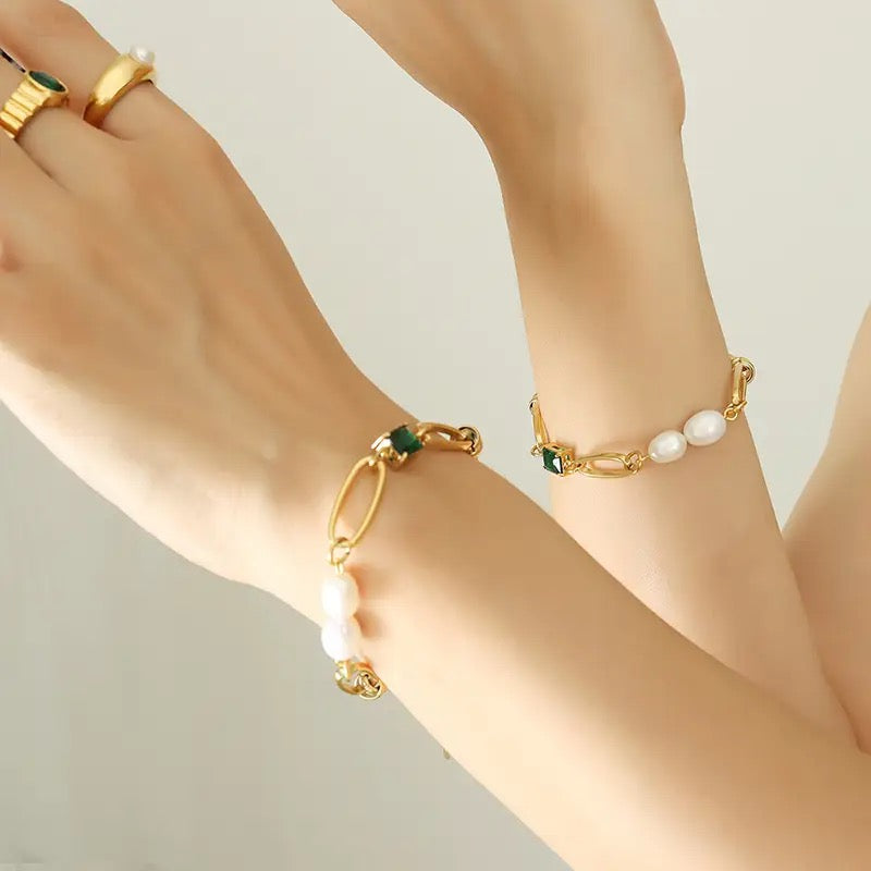 Pearl Link Zircon Bracelet