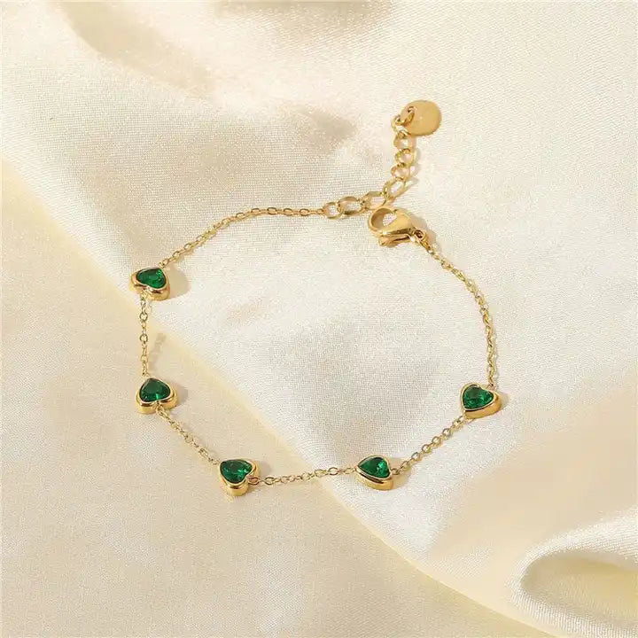 Heart Emerald Chain Bracelet