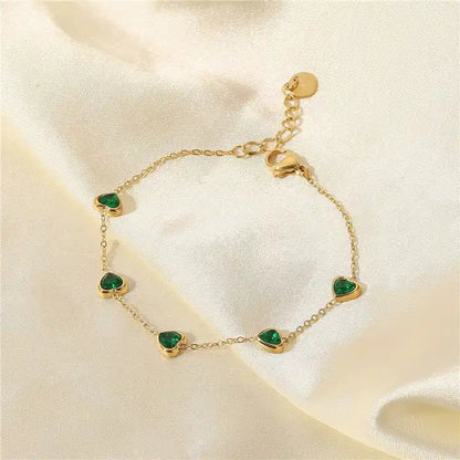 Heart Emerald Chain Bracelet