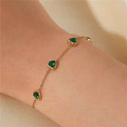 Heart Emerald Chain Bracelet