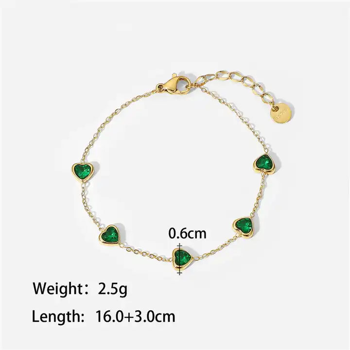 Heart Emerald Chain Bracelet