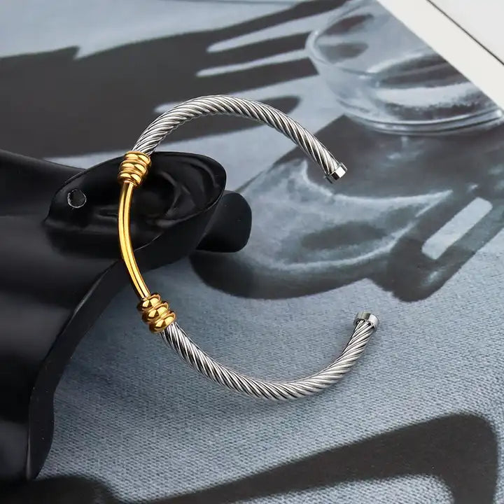 Two-Tone Twisted Wire Cable Bangle