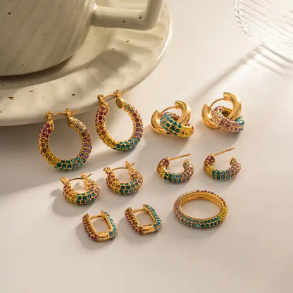 Rainbow Zircon Hoops & Huggies Earrings