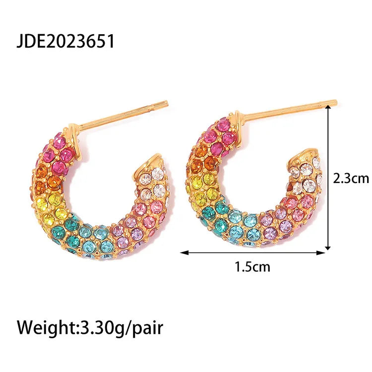 Rainbow Zircon Hoops & Huggies Earrings