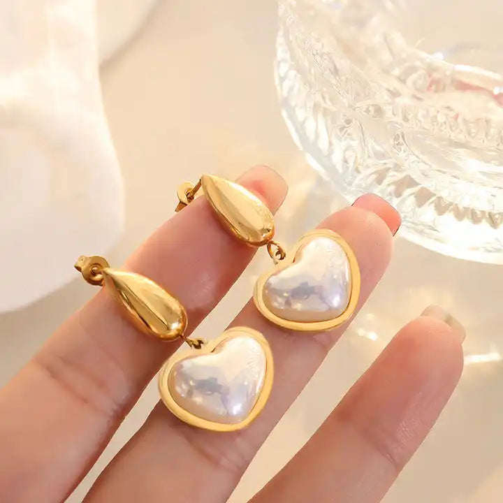 Mother Of Pearl Heart Earrings