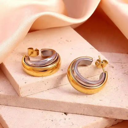 Gold and Silver Multi Layer Earrings