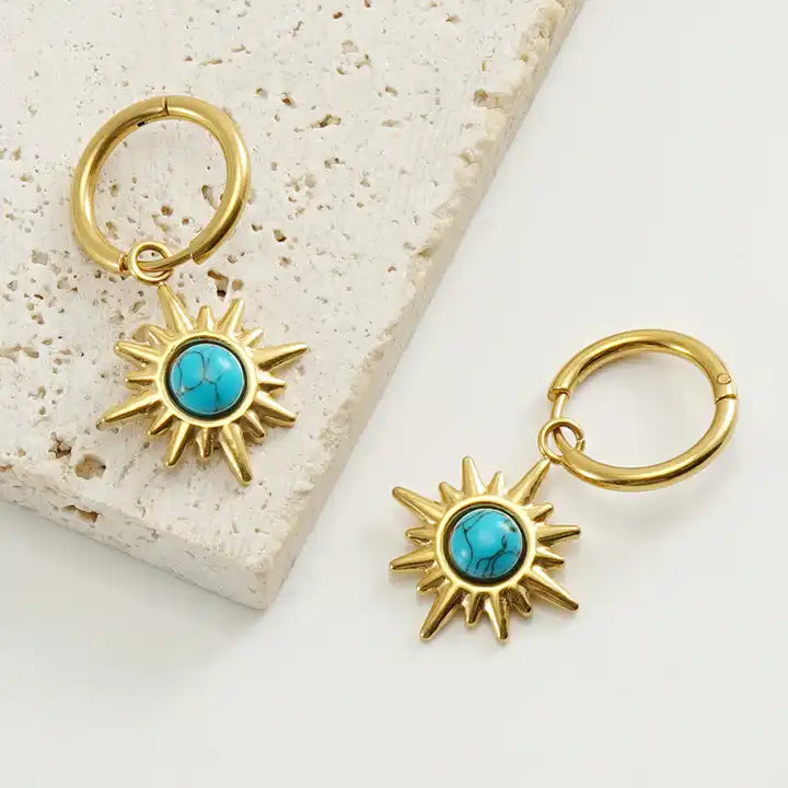 Turquoise Stone Star Pendant Earrings