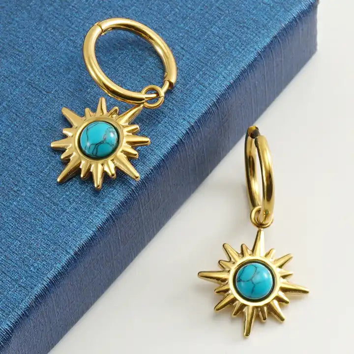 Turquoise Stone Star Pendant Earrings