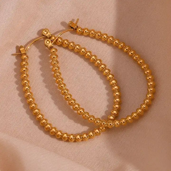 U Shape Beaded Hoop Earrings