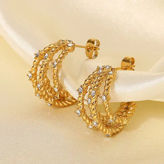 Zircon Four Layers C Shape Earrings