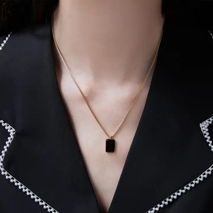 Black Enamel Pendant Necklace