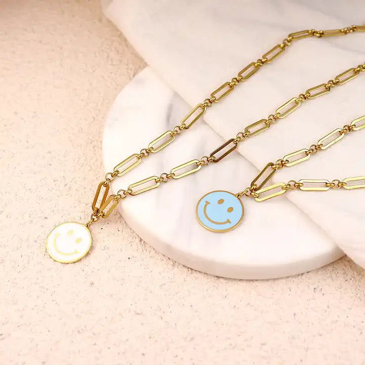 Enamel Smile Pendant Necklace