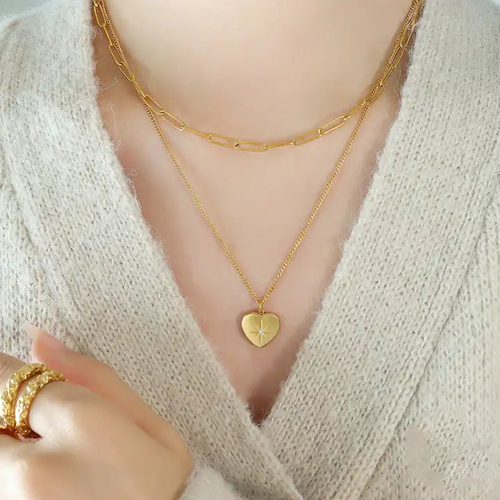 Double Layer Heart Pendant Necklace