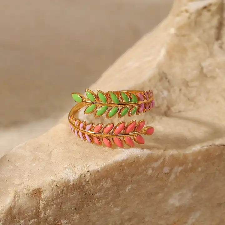 Enamel Leaf Rings