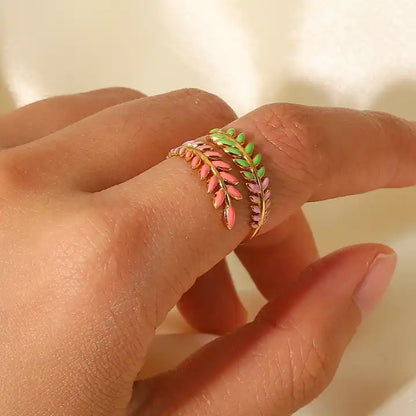 Enamel Leaf Rings