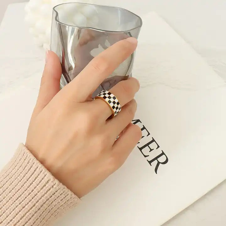 Black and White Enamel Ring